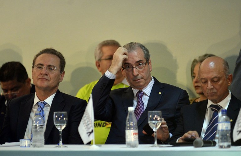 Eduardo Cunha e Renan Calheiros em encontro do PMDB: ambos são investigados (Foto: José Cruz / Agência Brasil)